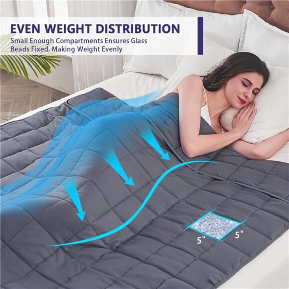 Weighted Blanket for Adults (20 lbs, 60” x 80”, Grey) Cooling Heavy - Picture 4 of 7